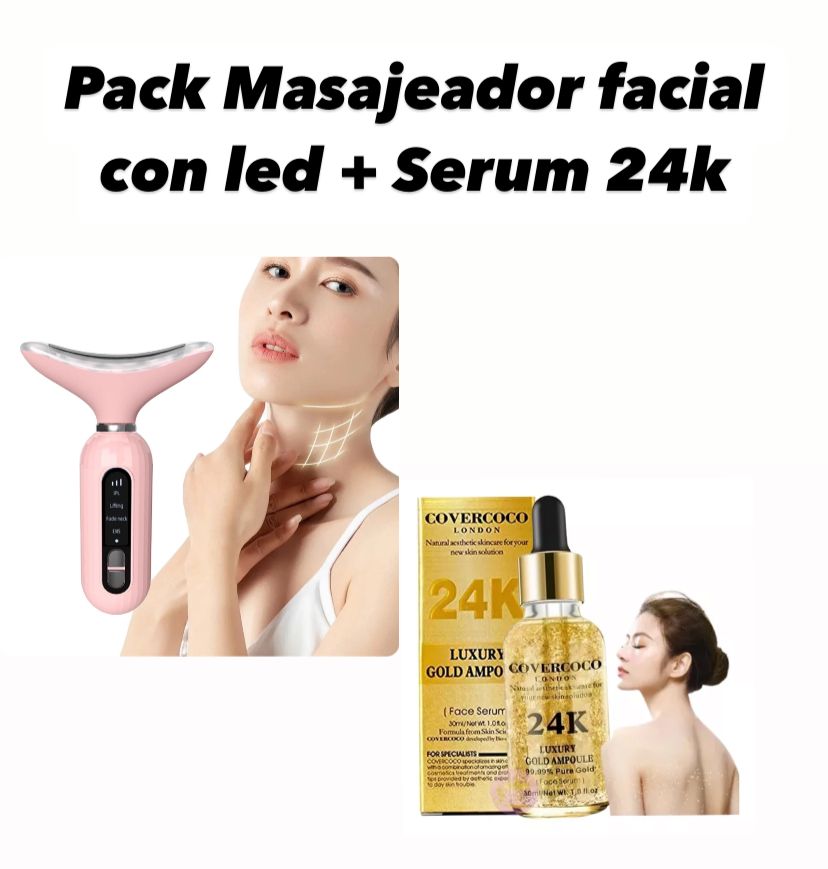 MASAJEADOR FACIAL LED + SERUM 24K