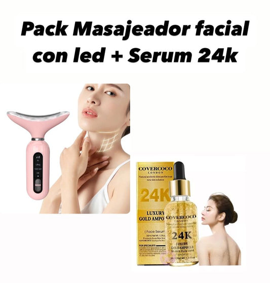 MASAJEADOR FACIAL LED + SERUM 24K